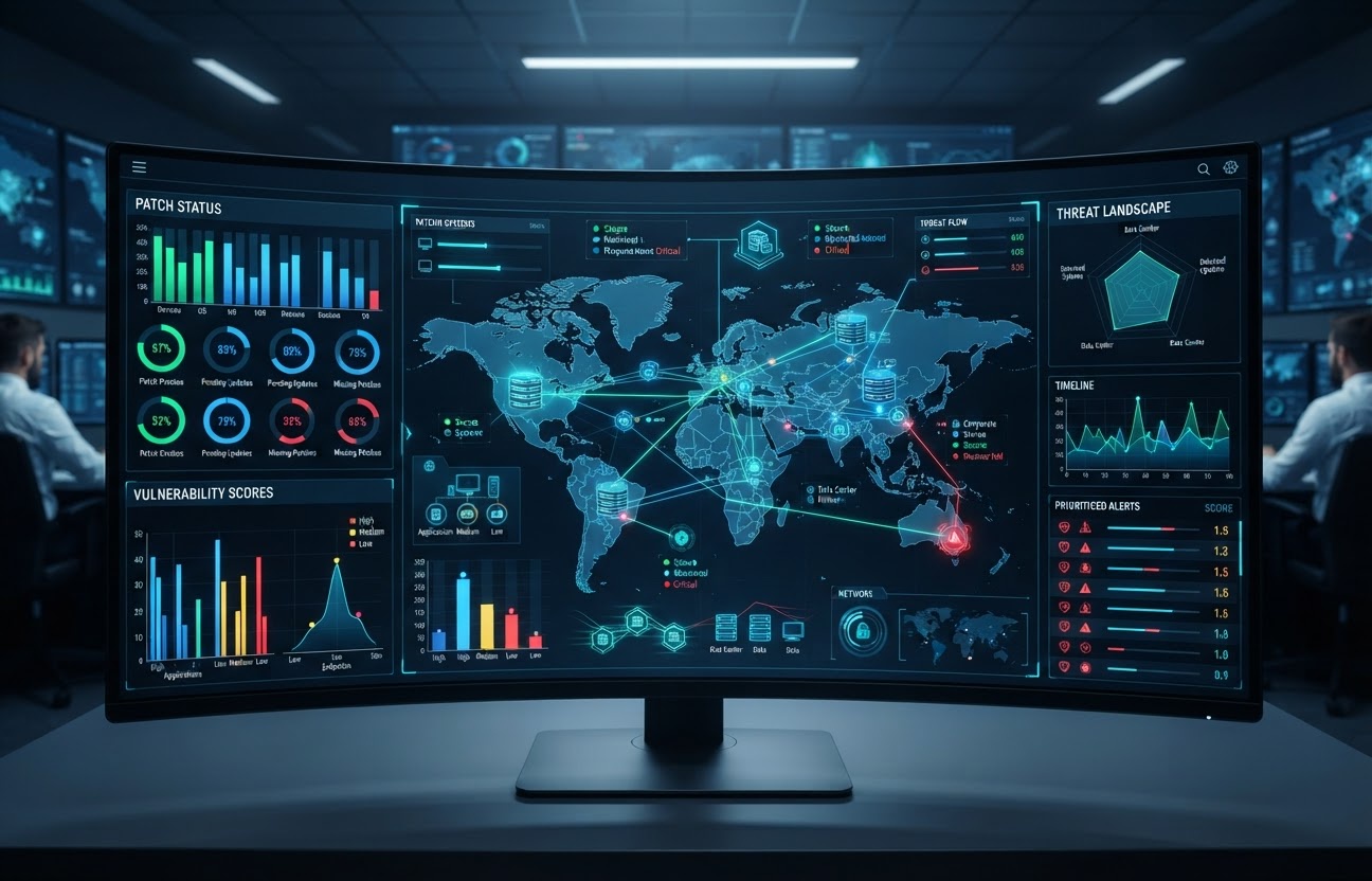 High-tech dashboard for patch management and security overview